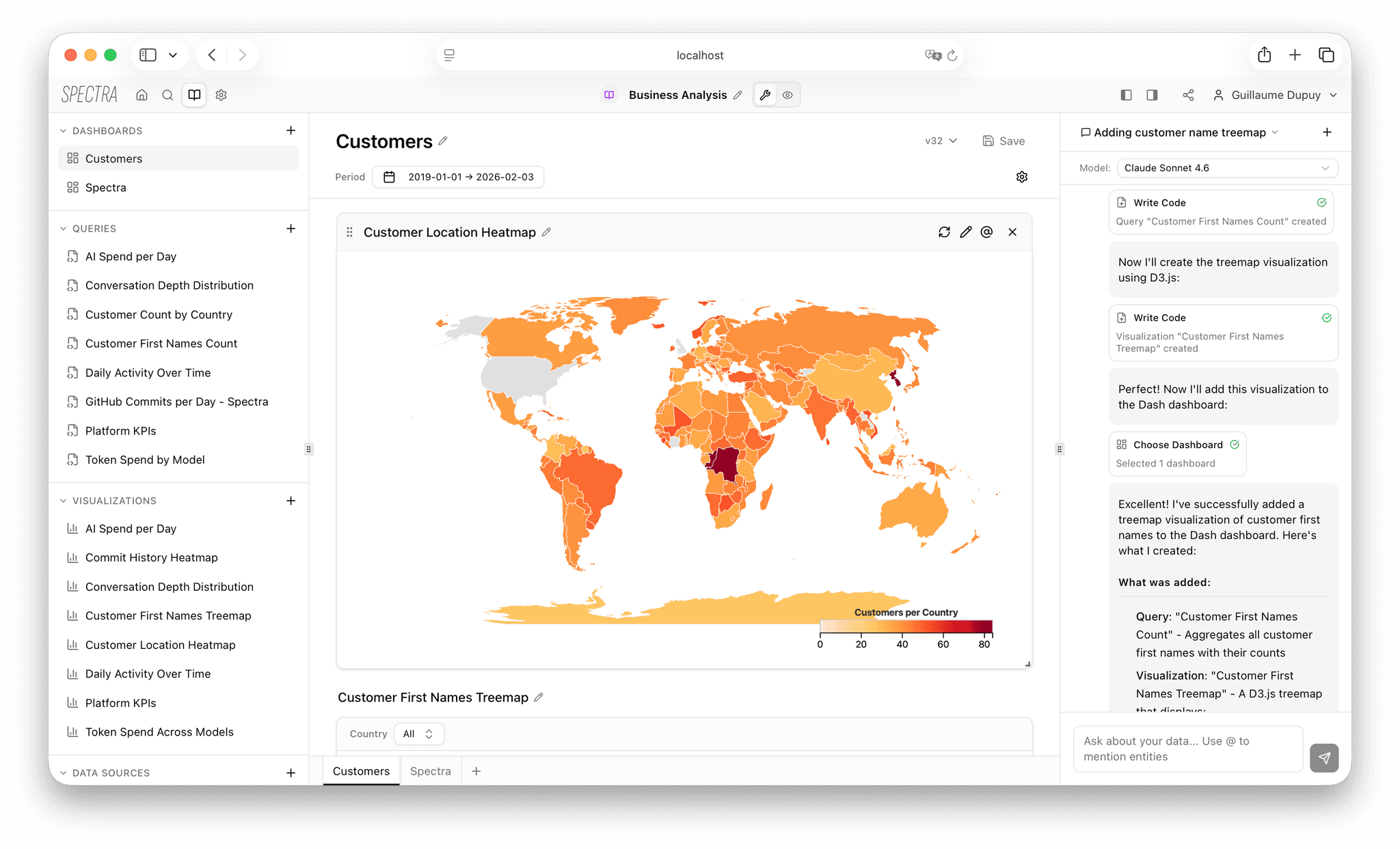Spectra workbook with dashboard and chat